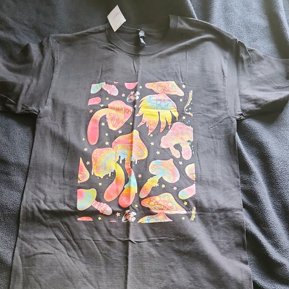 Rue21 Black Tee with Colorful Psychedelic Print